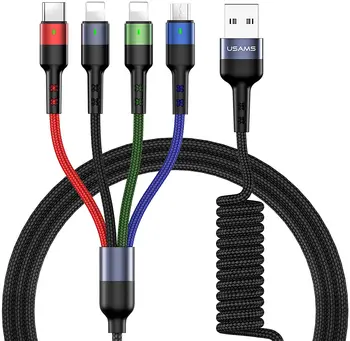 USAMS SJ349 Nylon Braided 4 in 1 Colorful Fast Charging Cord Adapter Multi Charging Usb Cable