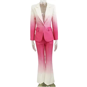 Customize Solid Slim Fit Breathable Polyester Suit Flared Pants Two-piece Set V-neck Collar Suit Jacket Loose Flared Pants