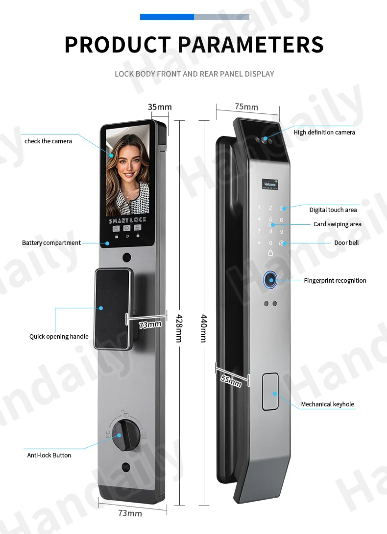 factory security tuya wifi 3d face recognition fingerprint smart lock keyless intercom digital cerradura inteligente door lock xf14s-10