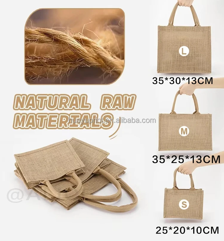 Wholesale Custom Printed Letter Pattern Handled Jute Shopping Bags with Zipper Closure Eco-Friendly Sizes up to Large details