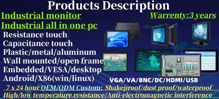 15.6 Inch Waterproof Industrial Monitor HD VGA BNC Capacitive PCAP USB 1366*768 1920*1080 TFT Display Aluminum Touch Screen