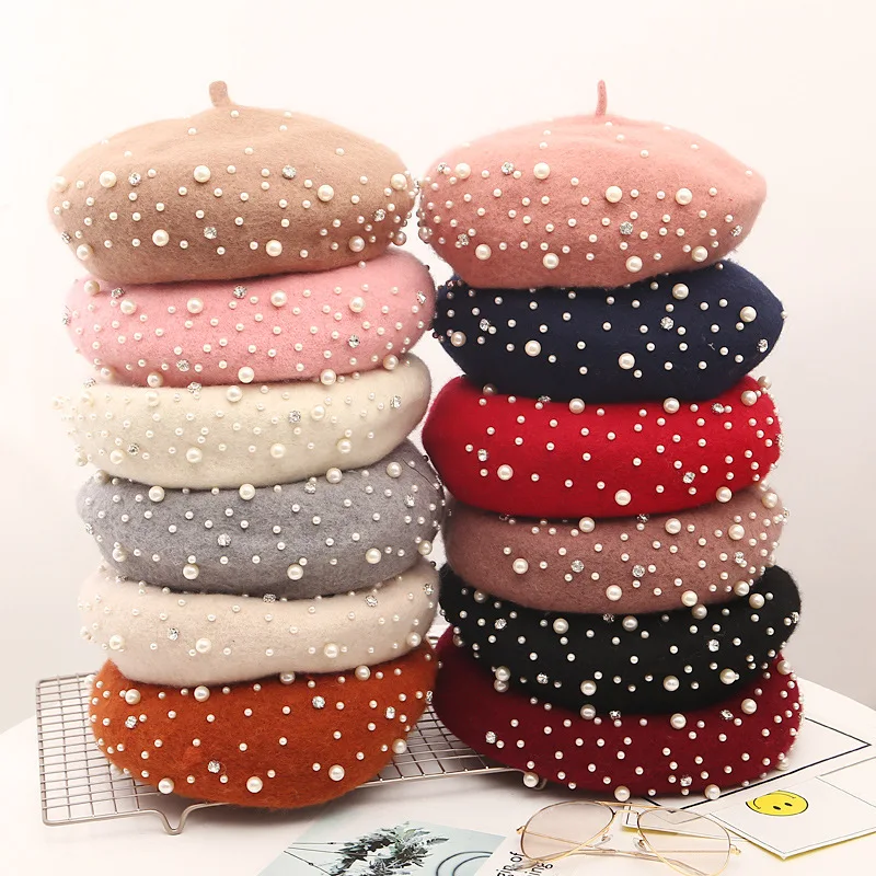 Fashion Wool Women Winter Berets Pearl 