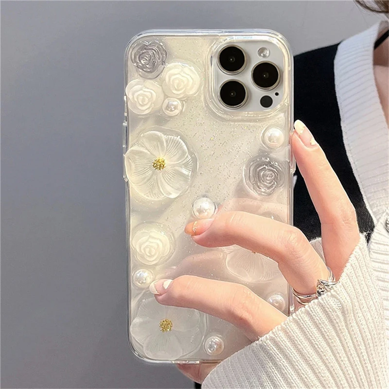 Luxury 3D Rose Pearl Glitter iPhone Case