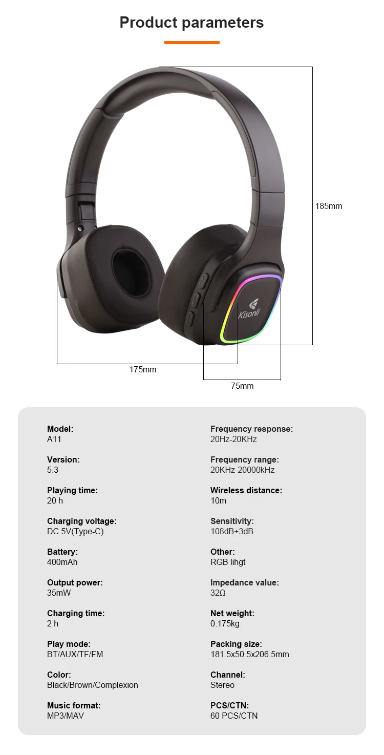 Kisnoli A11 Gaming Products Premium Headphones TWS Headseat with Light