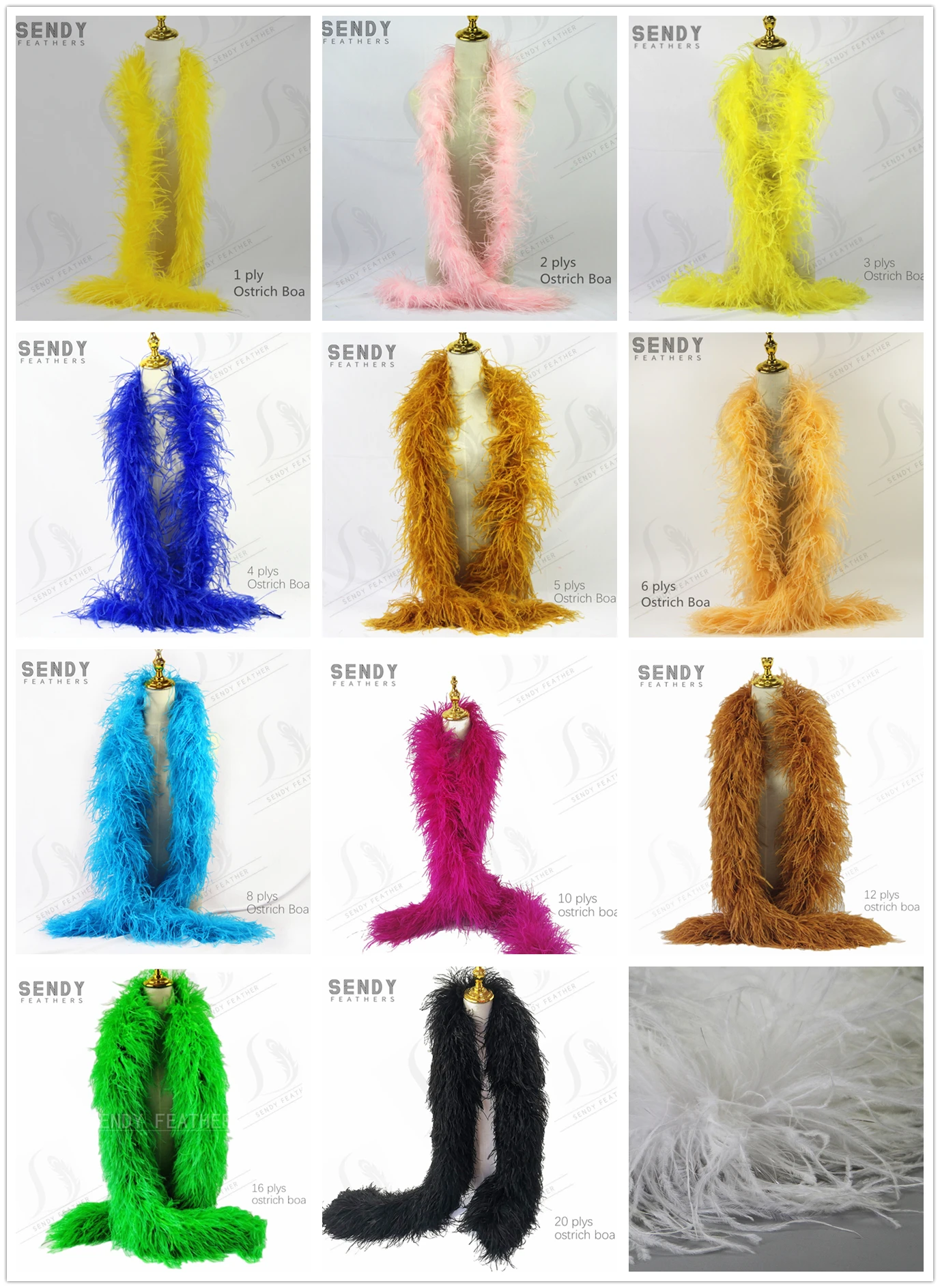 Wholesale 10 20PCS 6Ply Ostrich Feathers Boa Multicolor Fluffy