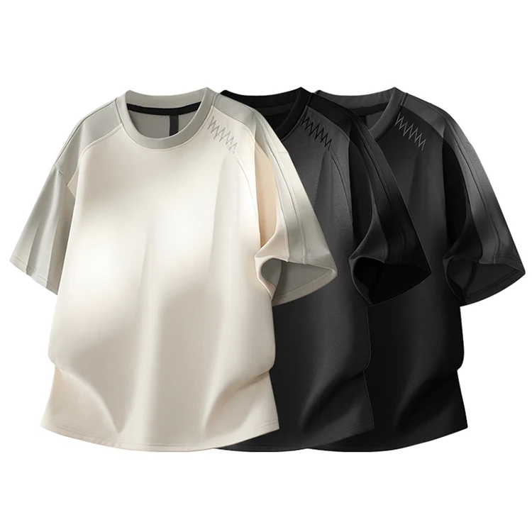Men's Color-Blocked Embroidered Crew Neck Short-Sleeve Regular Fit Casual T-Shirt, 100% Polyester, Antibacterial, Moisture-Wicking