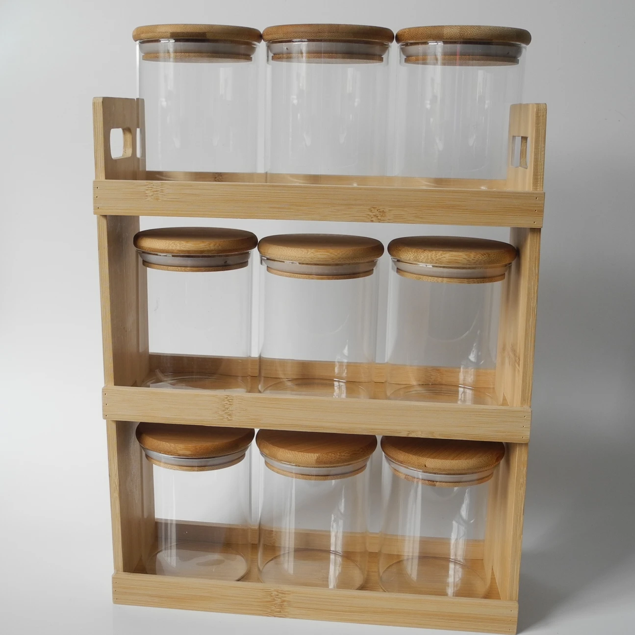 Nouveau meuble de rangement en bambou naturel, organisateur d'étagère de cuisine, stockage à 3 niveaux, bocaux à épices