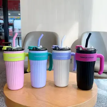 American Gradient Solid Color 316 Stainless Steel Tumbler with Handle Straw 860ml Capacity for Business Gifts Travel Cold Coffee