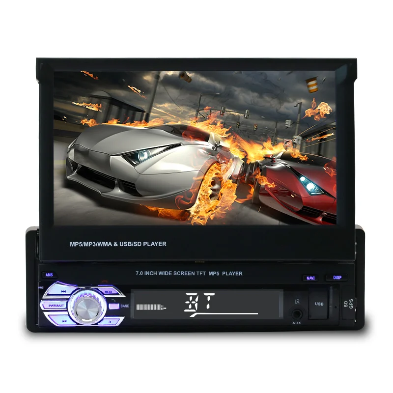 Retractable Panel Single 1 Din Car Radio Video Audio Gps Player Touch Screen 7 Inch Mp5 Carplay  BT Android Car Stereo