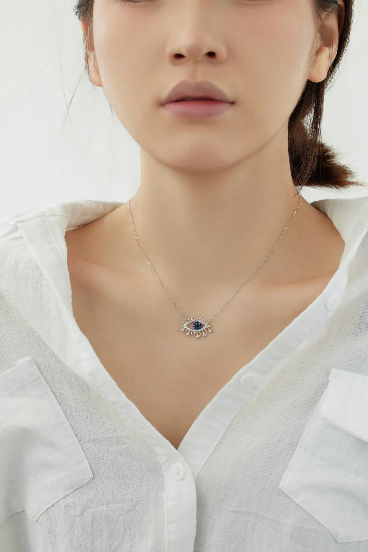 KAKODIY Customized Classic 925 Sterling Silver Chain Lucky Blue Evil Eyes Necklace Cubic Zirconia Pendant Necklace Women's Necklace detail 3