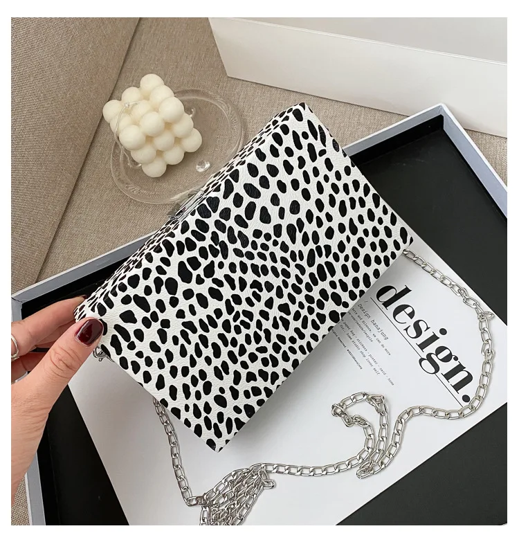 Fashion Cow Leopard Pattern Square Crossbody Box Leather Chain Ladies Hand Bags Purses Women