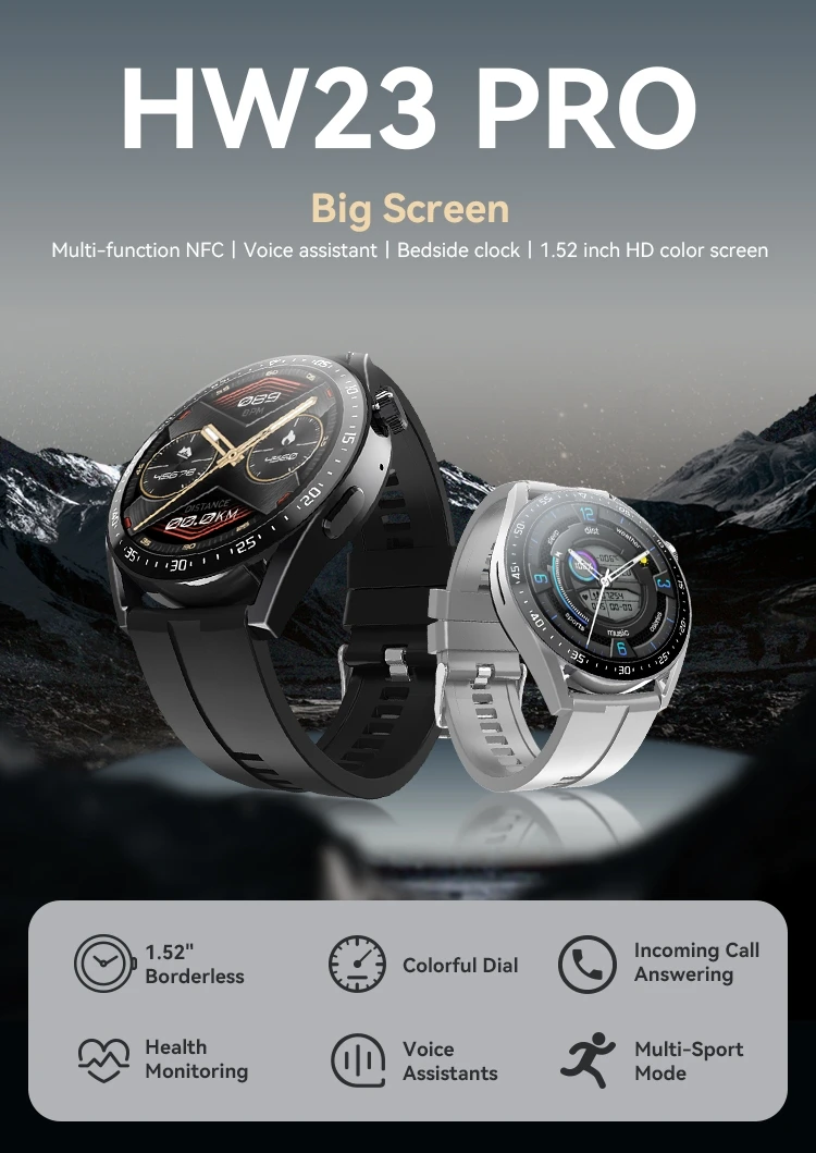 Buy Wholesale China Big Screen Hw23 Max Smartwatch Ip67 Waterproof Nfc Men Smart  Watch Siri Call Double Button Round Watch & Round Smart Watch at USD 15