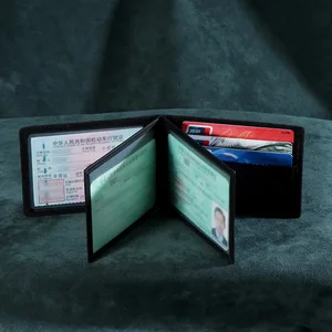 Wholesale 3 in 1 Italian Suede Leather Black Mens Short ID Card Wallet Money Purse for Men
