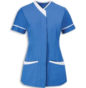 Hidden Buttons Workwear Cotton Polyester Cleaner Housekeeping Staff Waiter Hotel Tops Scrubs