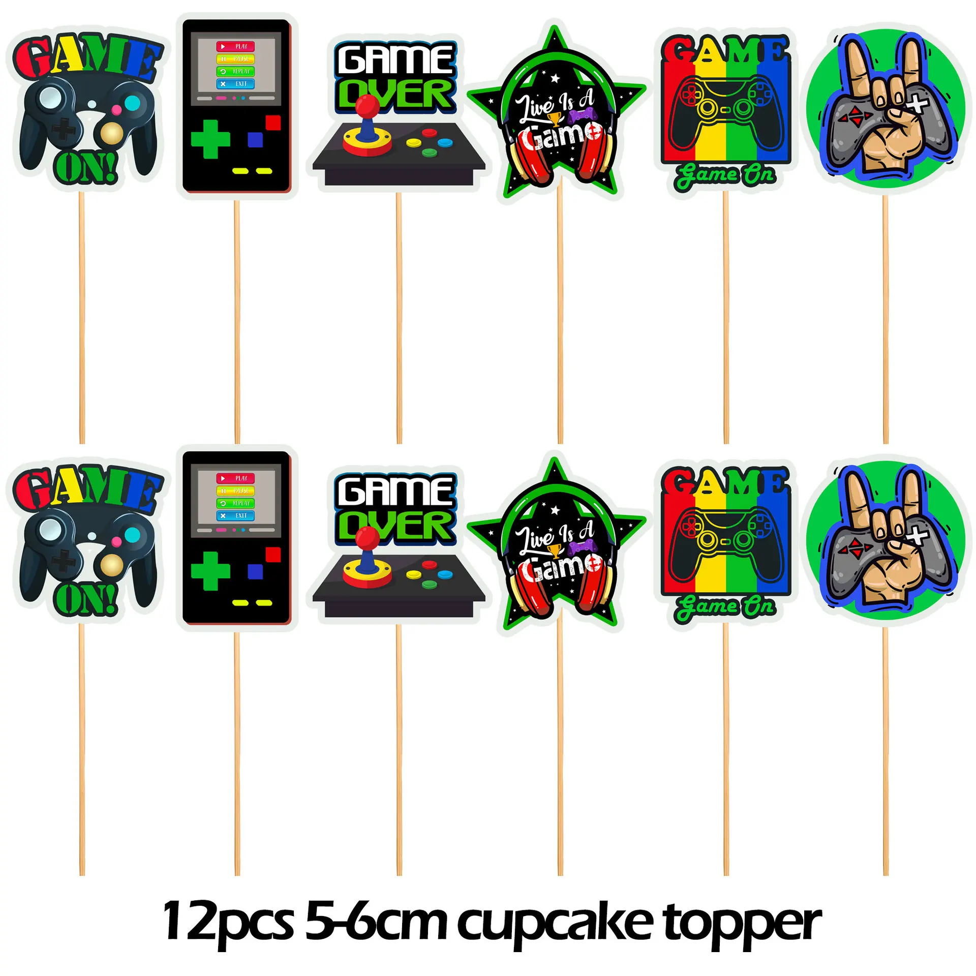 12-Piece Video Game Themed Cupcake Toppers - Happy Birthday Cake Decorations For Gamer Parties