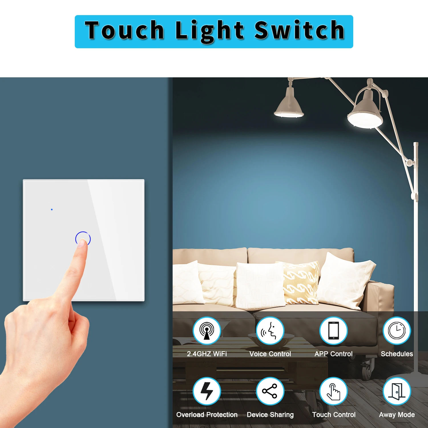 Bingoelec 1000W Tuya ZigBee  Wireless Control Remote Smart EU Standard Glass Touch Light Wall Electrical Switch