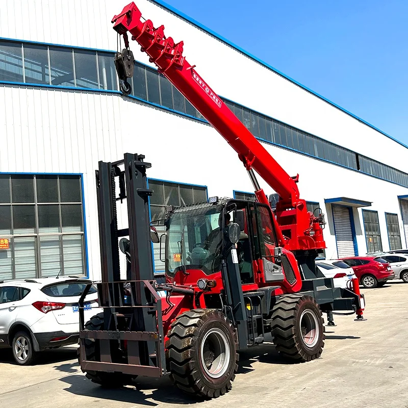 Multi Purpose Four-wheel Drive Off-road 5 Ton Hydraulic Forklift Lift Telescopic Boom Tail Crane