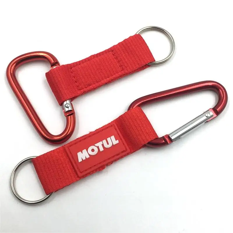 Promotional Terylene Webbing Aluminum D Shape Small Carabiner Clip Hook Carabiner Keychain Custom Logo Key Strap