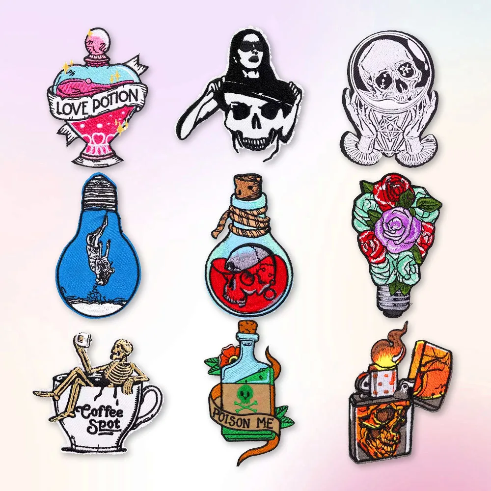 Punk Cool Style Series Patches Custom Skull Lighter Bulb Ornaments Embroidery Patch Iron on