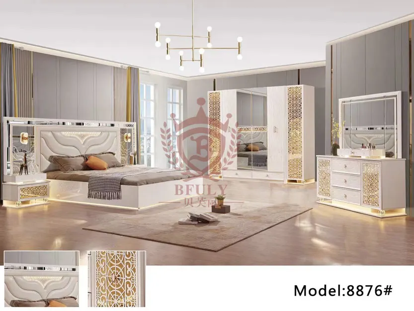 Mirrored Solid Wooden Luxury Modern Beds Soft Storage Queen