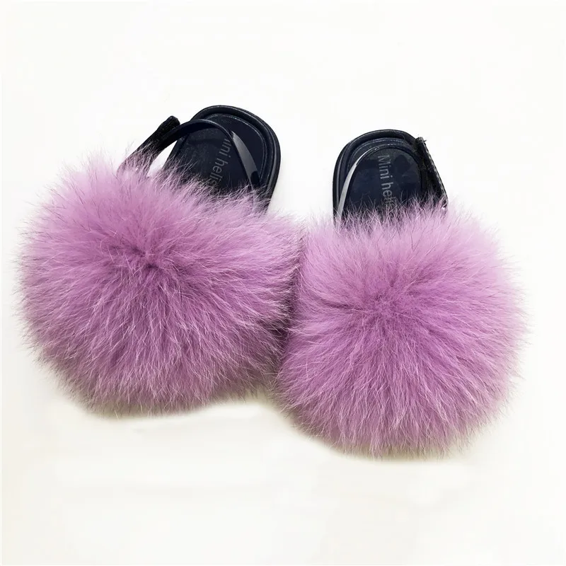 Шлепанцы детские из натурального Лисьего меха, модные сандалии для маленьких девочек, меховые Тапочки