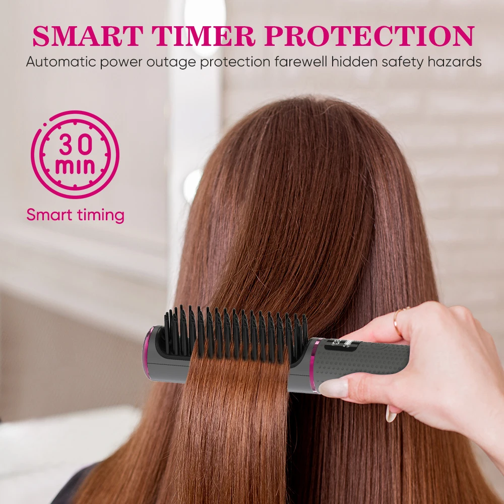 Usb Wireless Hair Straightener Comb Matte Black Hair Straightener Brush