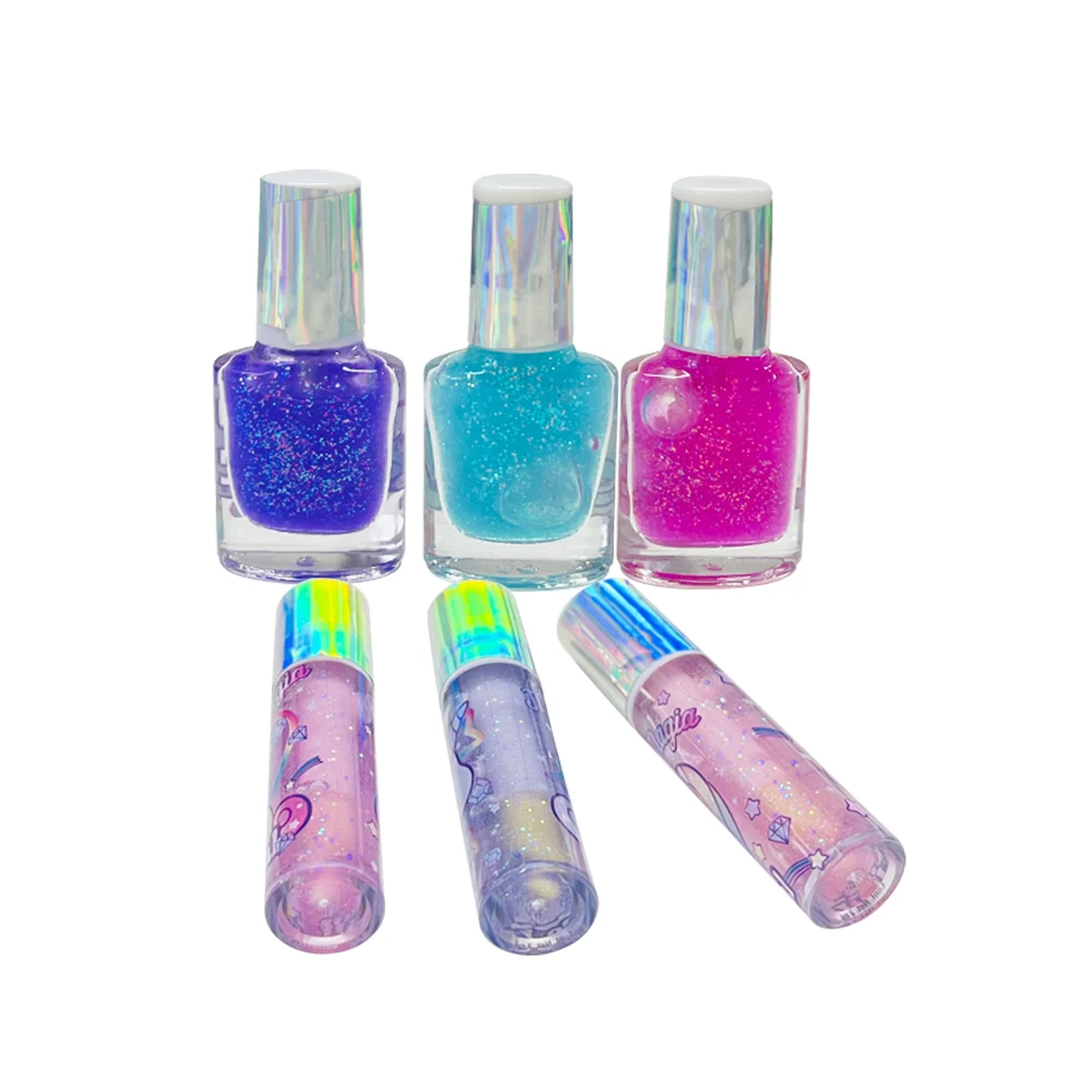 Нетоксичный милые шелушиться розовые блестящие плиссированные шорты для детей блеск для губ Лак для ногтей красоты Набор для макияжа комплект для детей