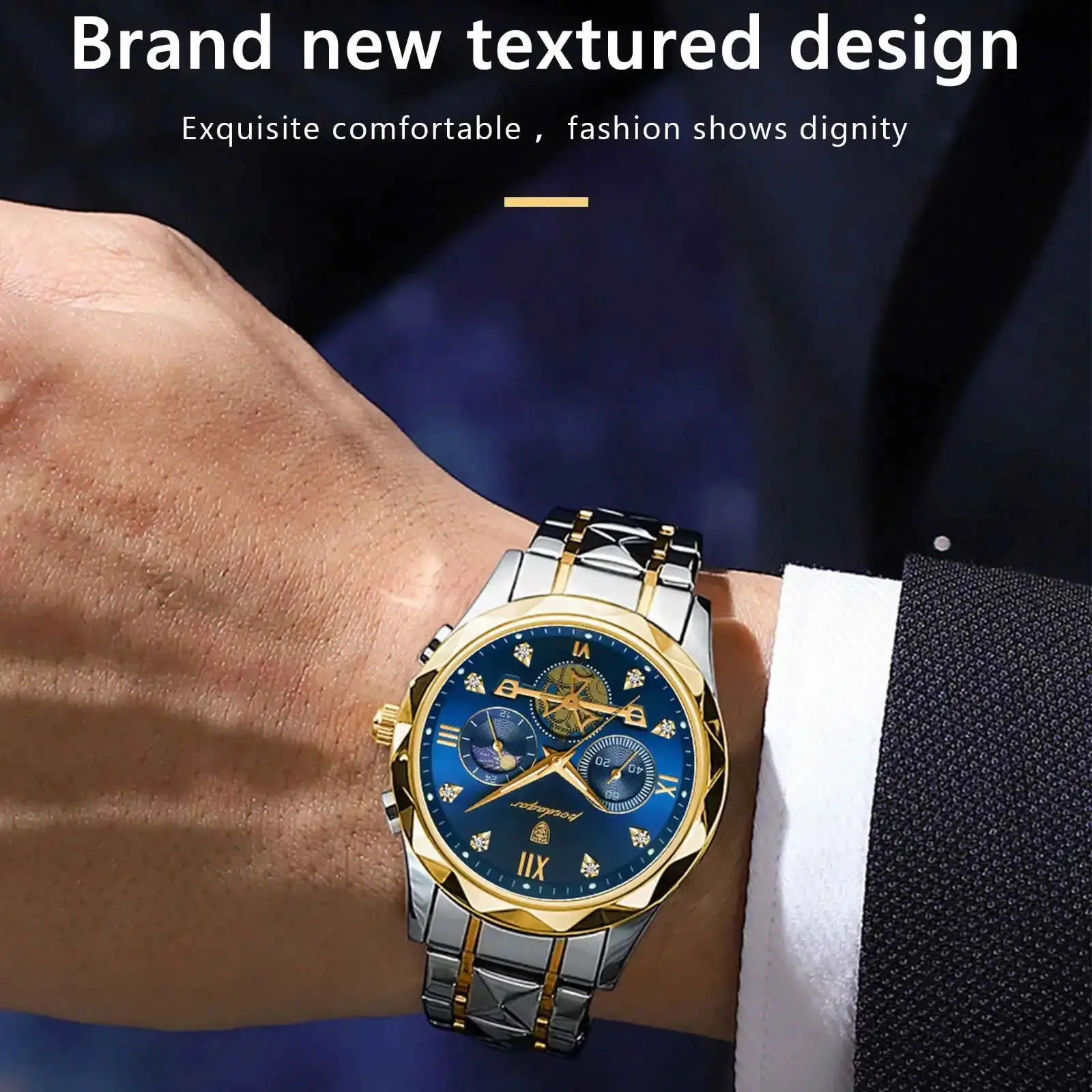 Poedagar 996 Luxury Chronograph Stainless Steel Quartz Watches Waterproof Luminous Men W aperçu 6