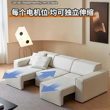 Italian minimalist electric multi-functional retractable tofu block sofa straight row leather living room dual-use sofa bed