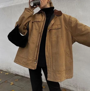 Factory Wholesale Brown Canvas Barn Jacket Women Vintage Workwear Oversized Cotton Field Coat Outdoor Autumn Outerwear