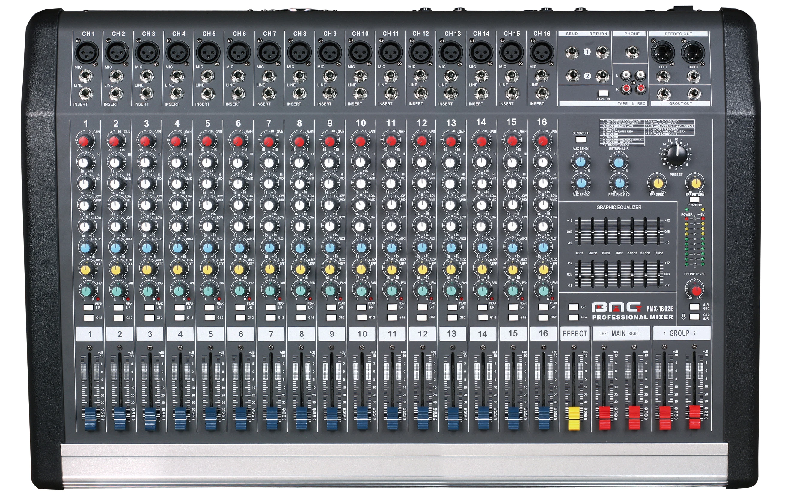 PMX-602E/802E/1202E/1602E 6-16 Channel Audio Mixer for