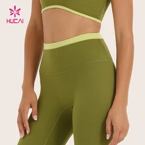 HUCAI Custom Contrast Color No Front Seam Polyester Gym Active Training Leggings Yoga Pants for Women