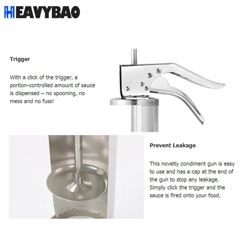 Heavybao Stainless Steel Sauce Gun Sauce Dispenser Gun With PE Bottle Hamburger Jam Filler Salad Dressing Gun