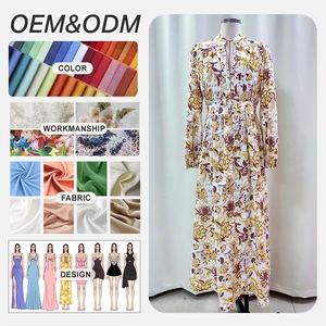 New Design Flower Print Women Dramatic Long Sleeve Maxi Women Plus Size Ruffle Women Dress Abaya Dubai Dress Bulk Clothes