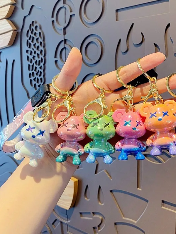 Baimao Cartoon Dazzling Graffiti Bear Keychain Cute Creative Resin Doll ...