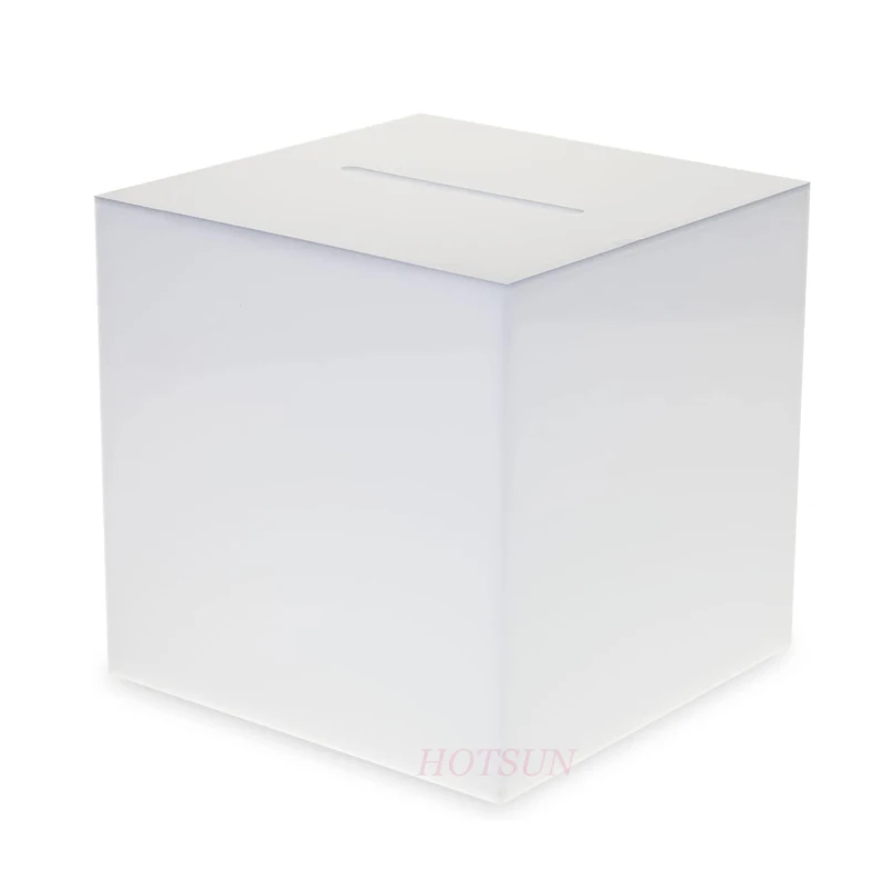 Free Design 8 Inches Piggy Bank Cube Box  Plastic Charity Box Clear Acrylic Donation Box with Lock
