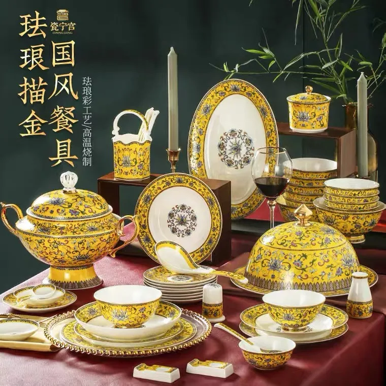 Eco-friendly Tableware Service Sets Luxury Porcelain Tableware for People  Gold Rim 86 Pcs Bone China Dinner Set Luxury Plates
