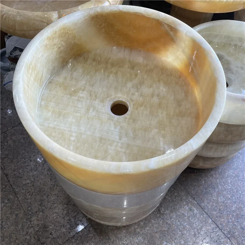 product wholesale price luxury round yellow onyx sink for home and hotel bathroom decor batural round onyx sink-2
