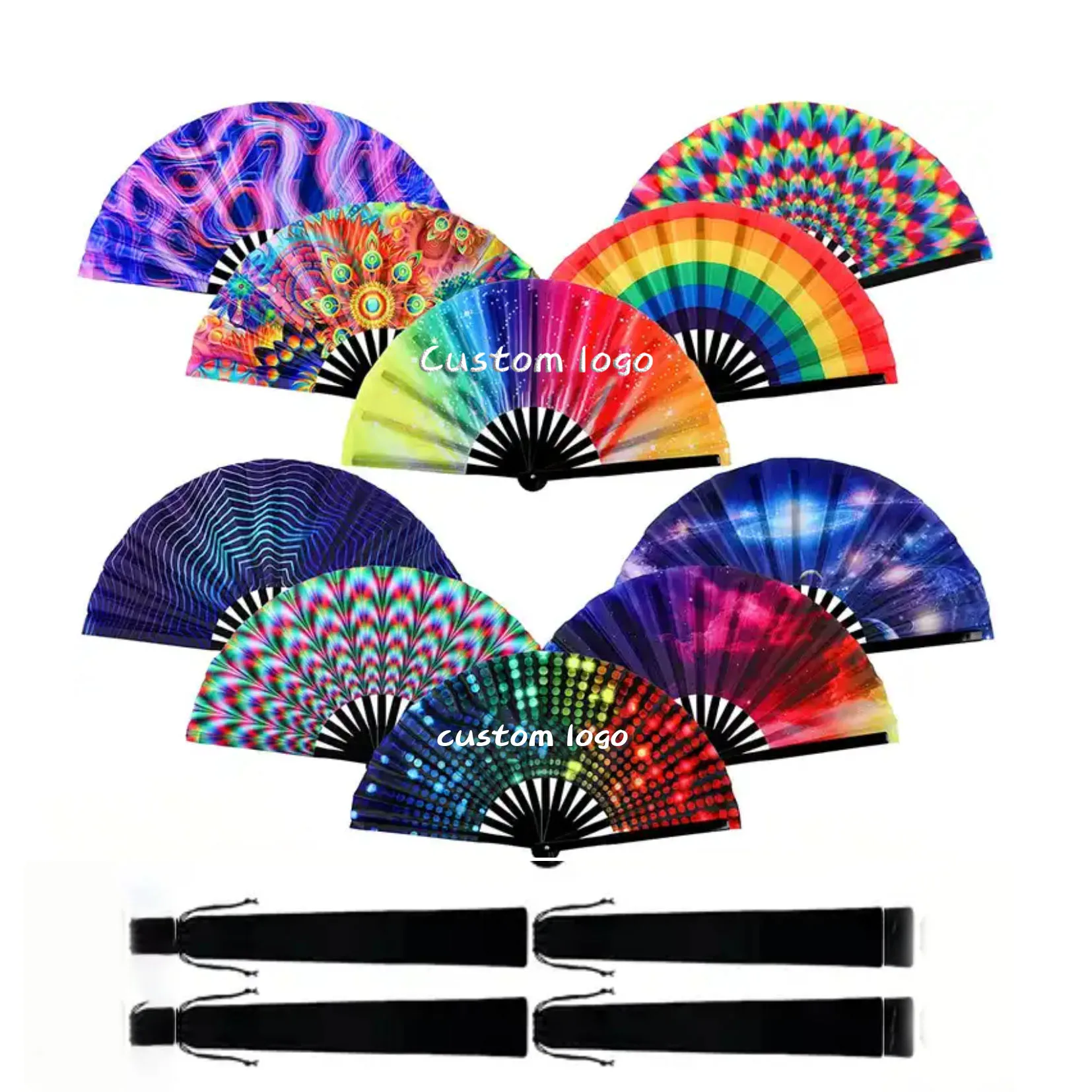 Hot  Sale Custom logo Folding Hand Fans 13 Inch Large Folding Bamboo Hand Fan Wedding Fan