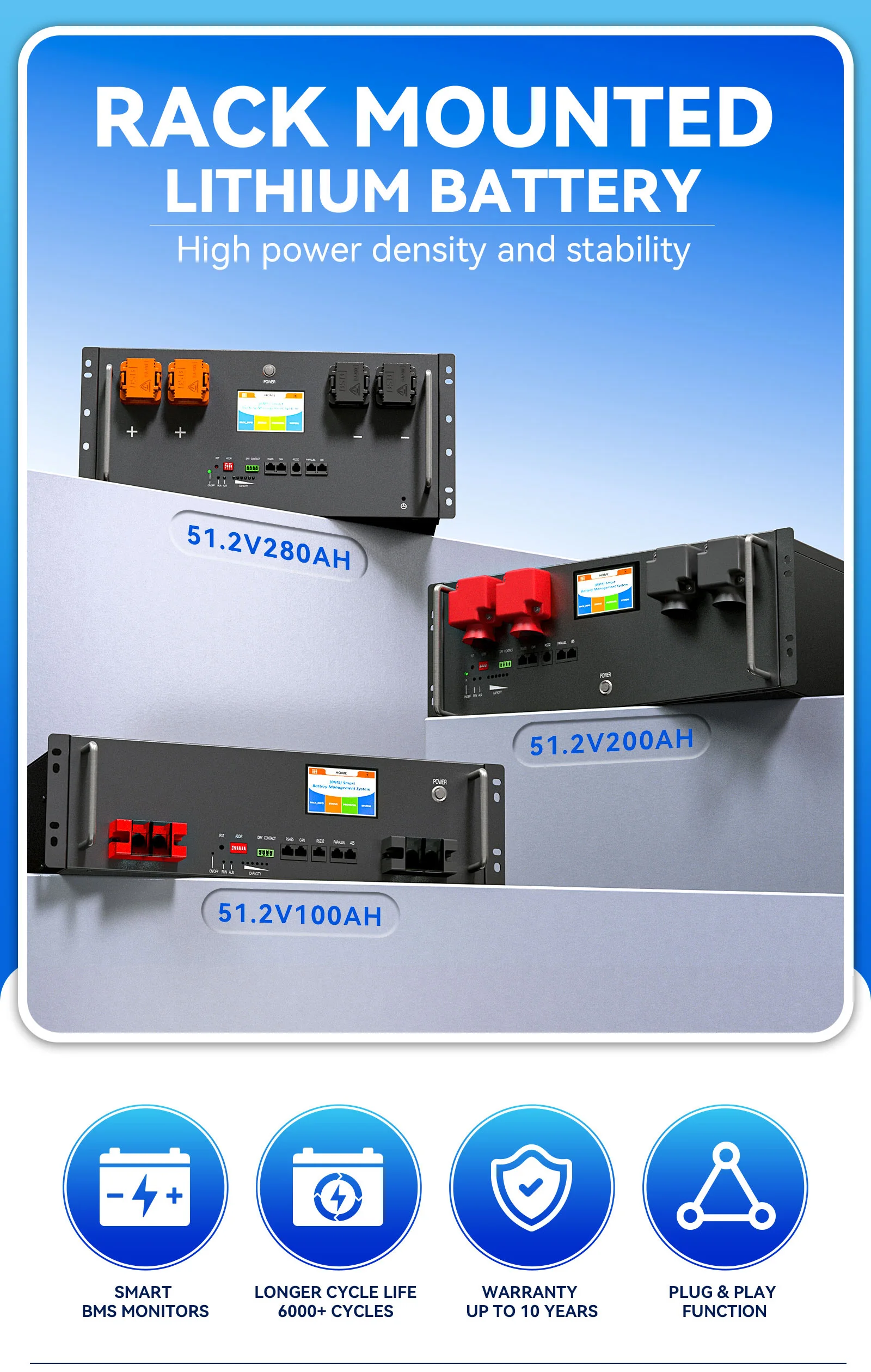 15kwh 51.2V 48V Rack Mounted Battery Solar System Energy Storage CAN ...