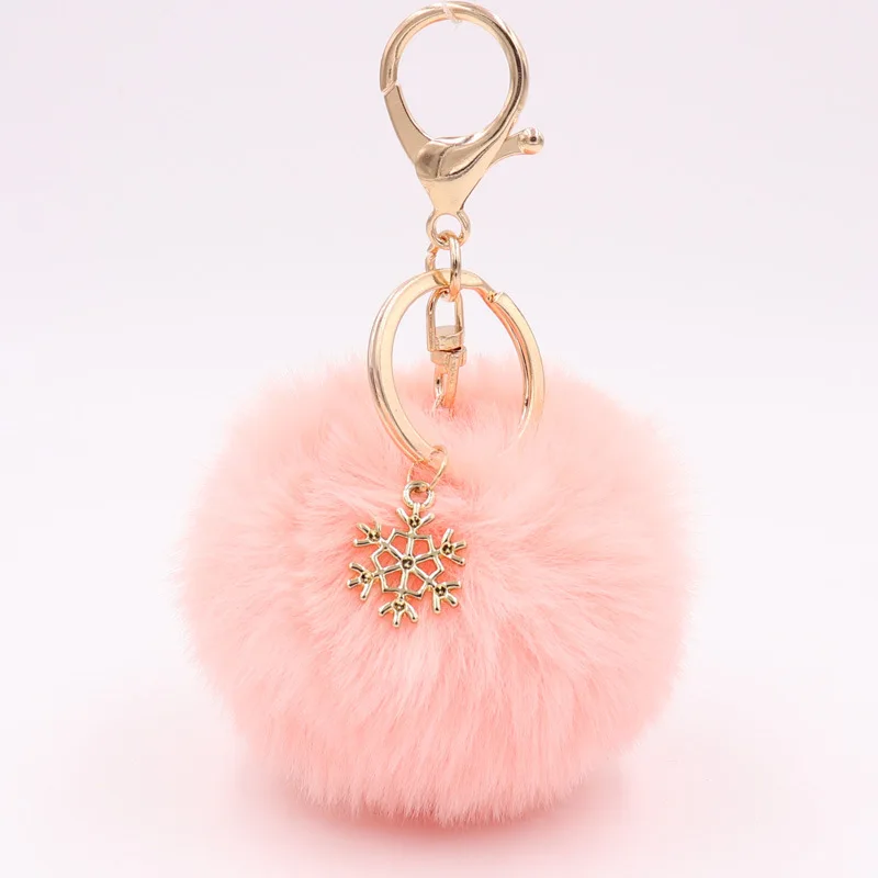 wholesale fluffy snowflake pom pom keychain