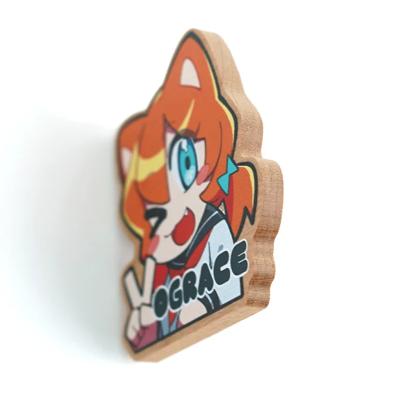 Vograce Custom Design Printed Popular Engraved Name Wooden Keychain Laser Logo Wooden Badge Blank Wood Pin