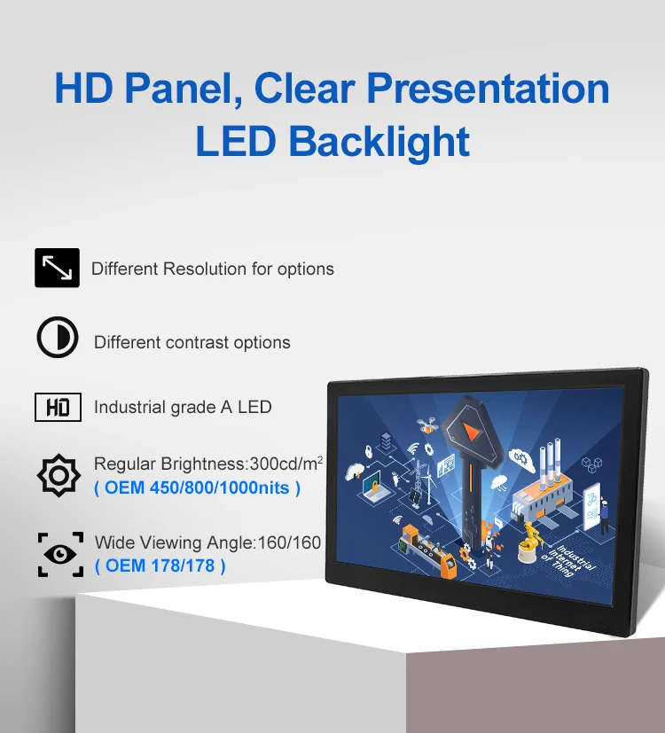11.6 Inch Industrial Monitor IPS IPS HD-MI VGA Square Screen Plastic TFT Display VESA Wall Mounted Industrial Monitor