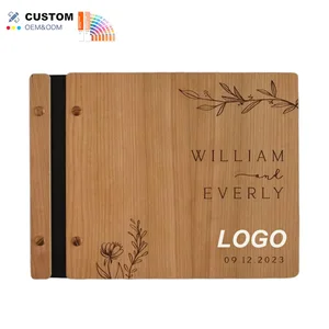 Elegant Custom Signature Wooden Hardcover Photo Albums Sewing Binding for Baby Showers Weddings-Wholesale Blank Guest Books