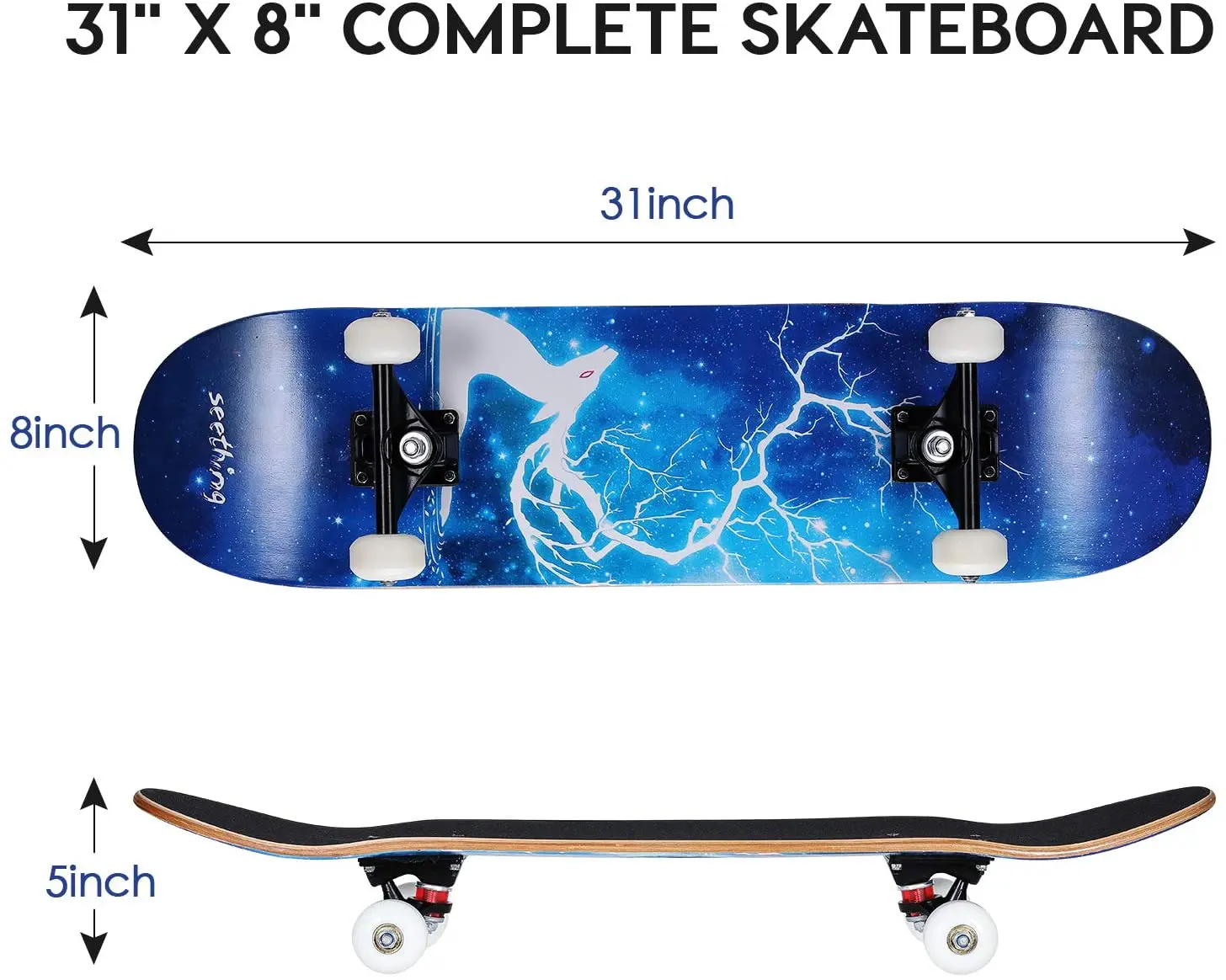 Skateboard, Funxim Skateboard Complet avec Double Kick Planche en Bois  d'érable 7 Couches Standard 78 x 21 cm avec des Roulements à Billes ABEC-9  pour Adolescents, Adultes, Débutants : : Sports et Loisirs