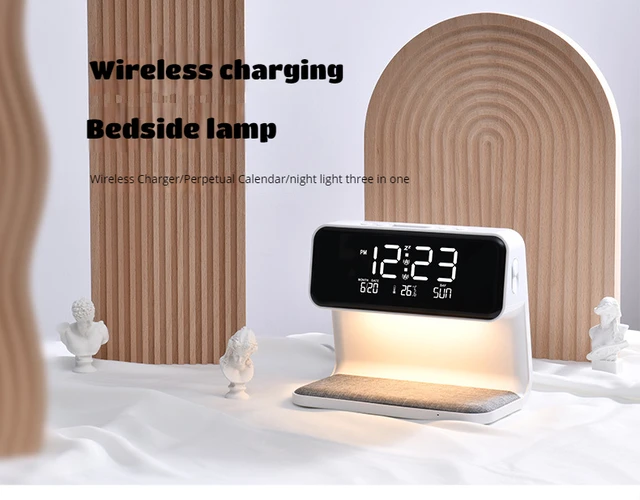 Chargeur Sans Fil de Téléphone Portable 3 en 1 10W Avec Lampe de Chevet,  Réveil LCD Pour la Maison (bouche Ue)