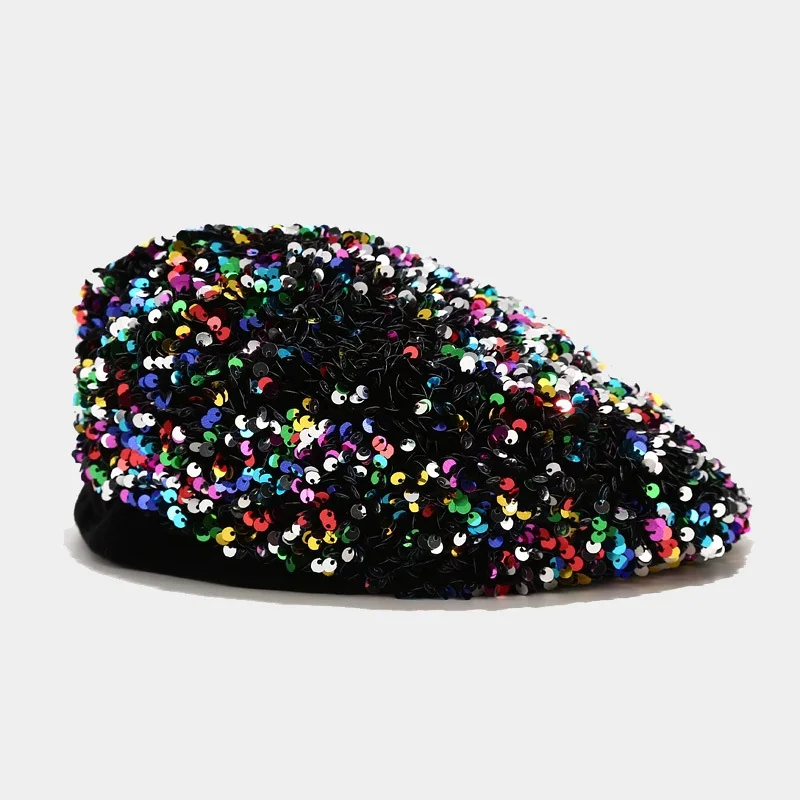 Hot Free People Sequin Berret Cap Glitter Coloured Gold 