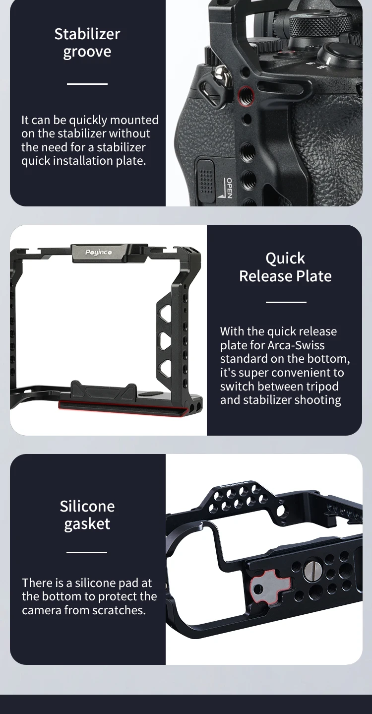 Camera Cage for Canon EOS R5 / R5 C / R6 / R6 Mark II with Built-in Cold Shoe NATO Rail & Quick Release Plate manufacture