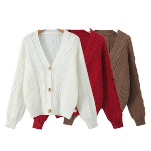 New Custom High Quality Casual Lightweight Button-Up Women's V-neck Full Sleeve Single Breasted Cardigan Sweater Knit Autumn