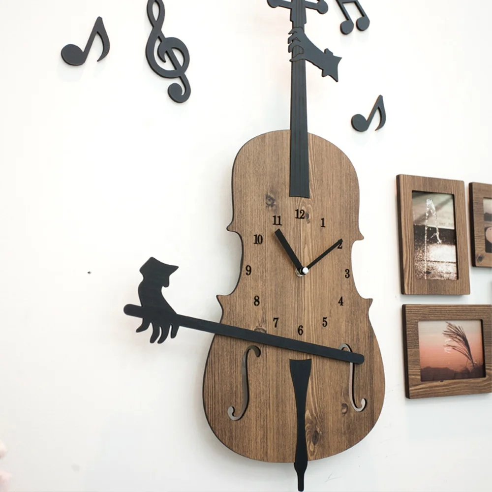 Домашние декоративные настенные часы в виде виолончели, деревянные настенные часы из МДФ, цена от производителя